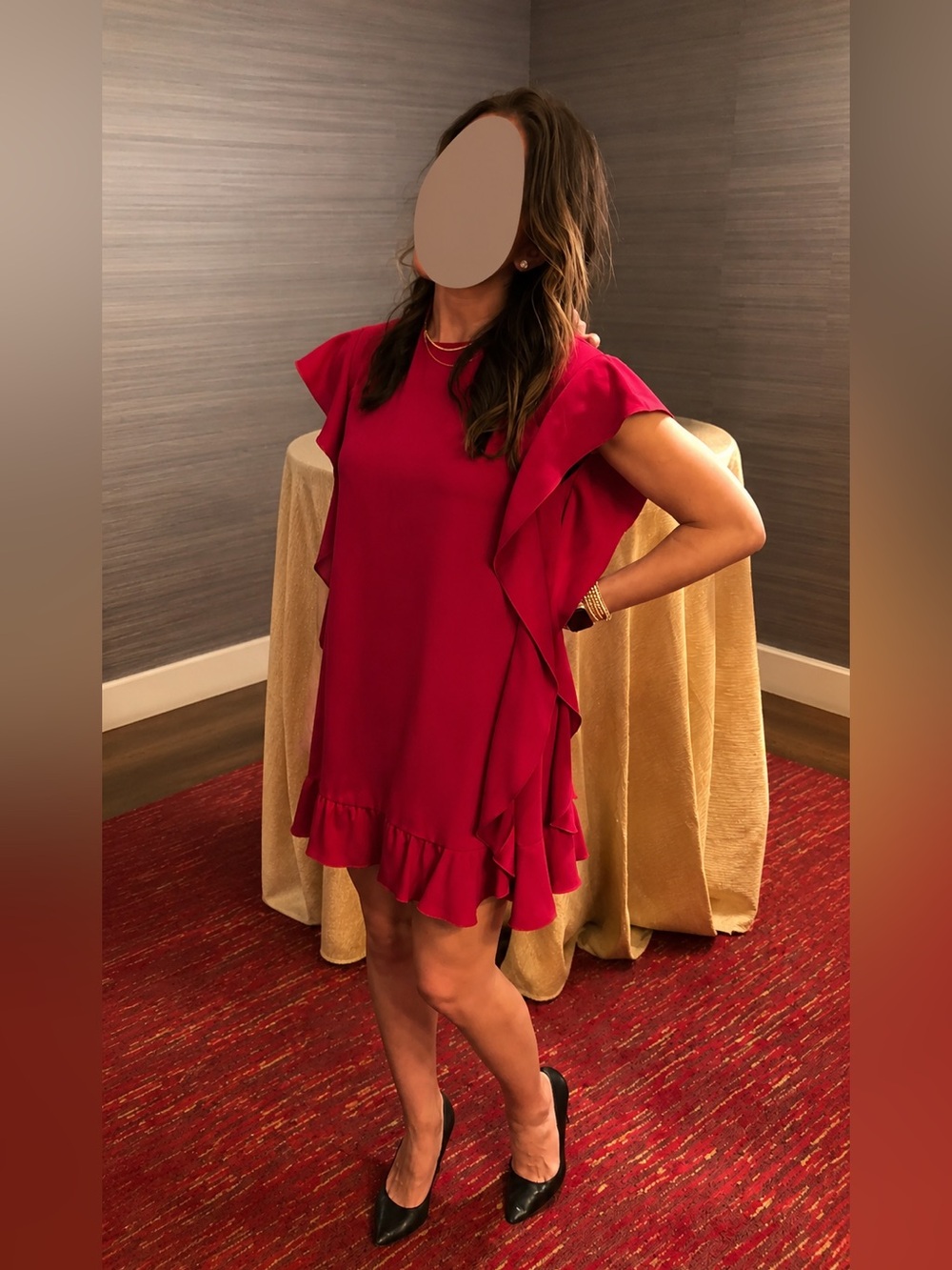 RED Valentino Red Short-Sleeve Ruffle-Hem Mini Dress